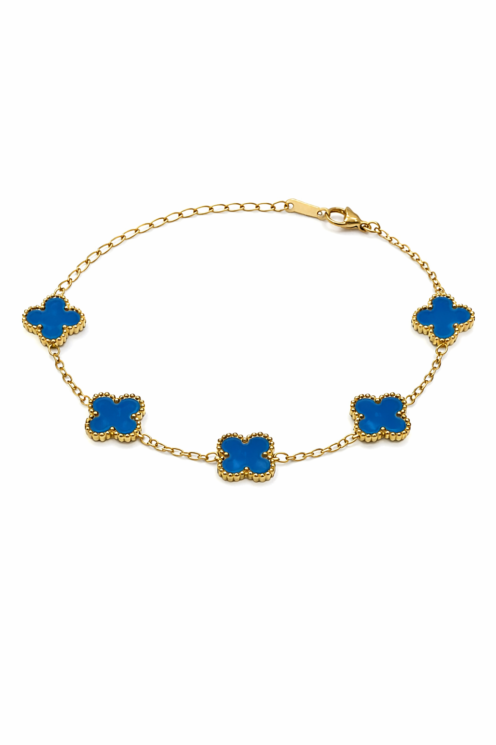 Pulsera Trébol 13 mm Liso Dorado - Azul.