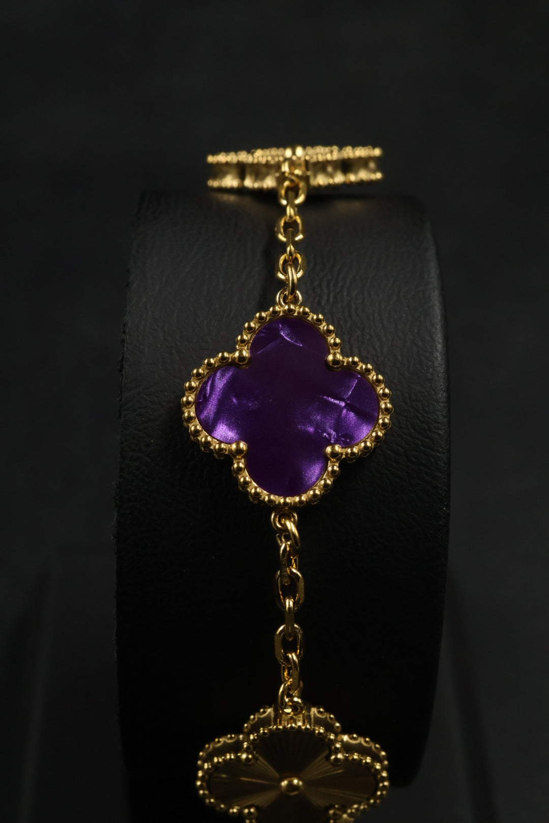 Pulsera Trébol Morado Mármol- Láser Dorado.