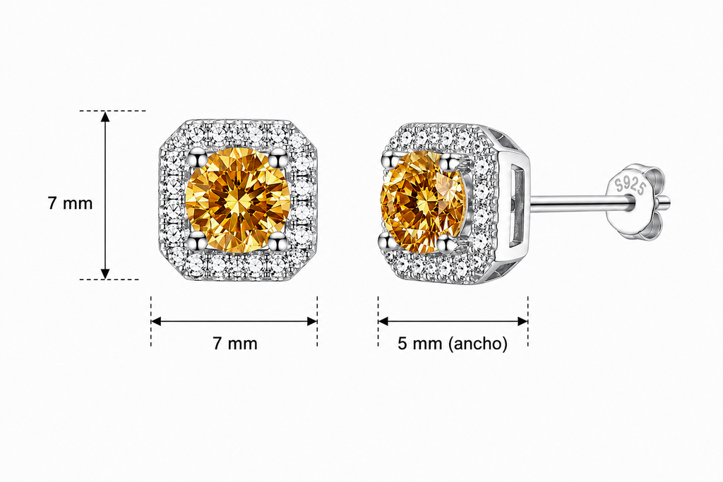 Aretes en Plata 925 Perfect Box - Moissanita Champagne 0.5 ct.