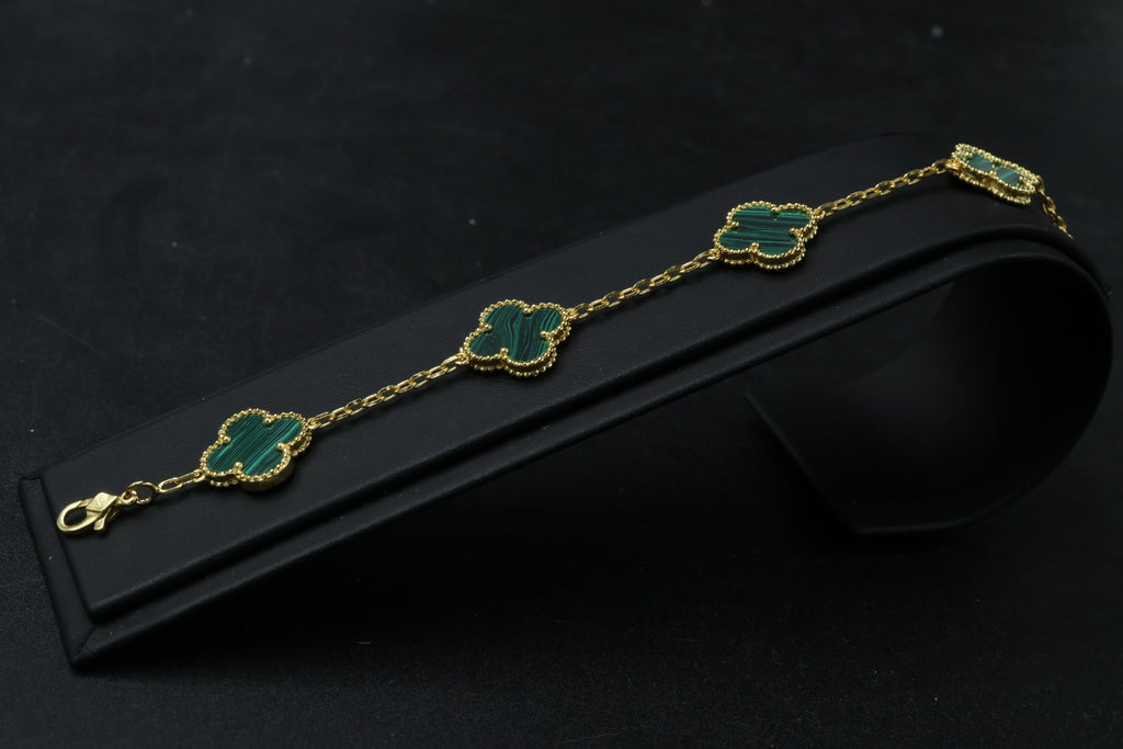 Pulsera VCA Plata .925 1:1 Vintage Alhambra, 5 Malaquita / Gold