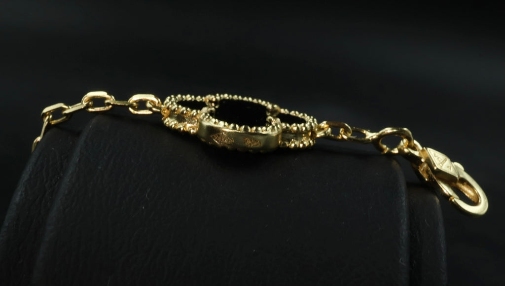 Pulsera VCA Plata .925 1:1 Vintage Alhambra, 5 Onyx - Diamonds / Gold