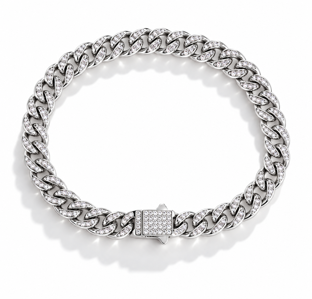 Pulsera Cubana Full Ice Plateada