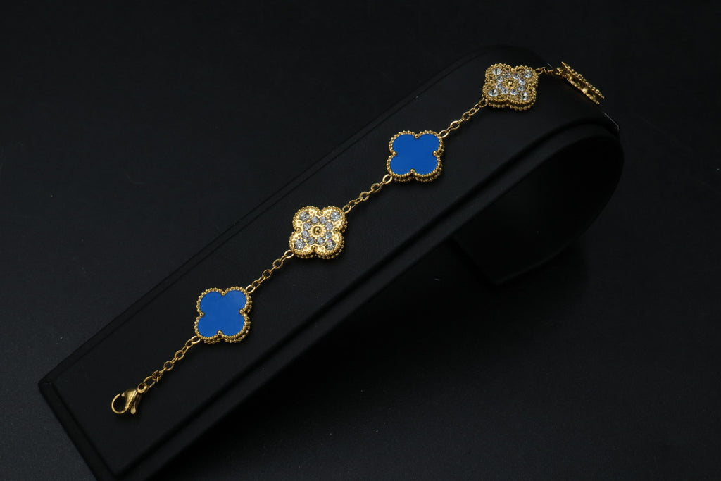 Pulsera Trébol 15 mm con Zirconias 3 en 1 Dorado - Azul