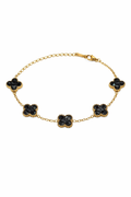 Pulsera Dorada Trébol 13 mm Mármol - Negro.