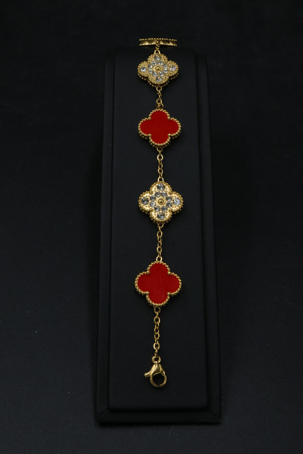 Pulsera Trébol 15 mm con Zirconias 3 en 1 Dorado - Rojo