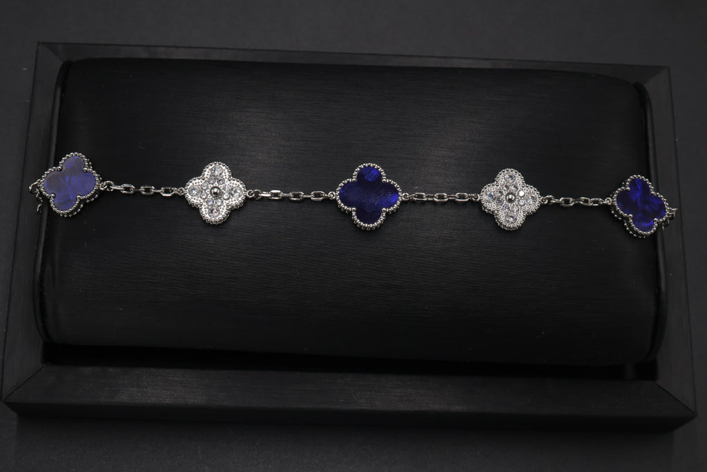 Pulsera Trébol 15 mm Mármol Azul con Zirconias