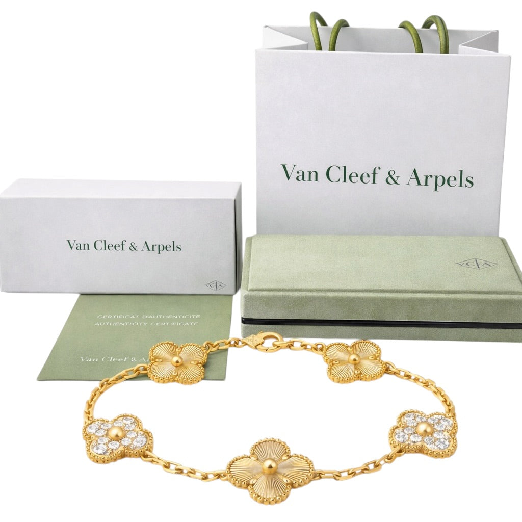 Pulsera VCA Alhambra 1:1 Gold Guilloché - Diamonds
