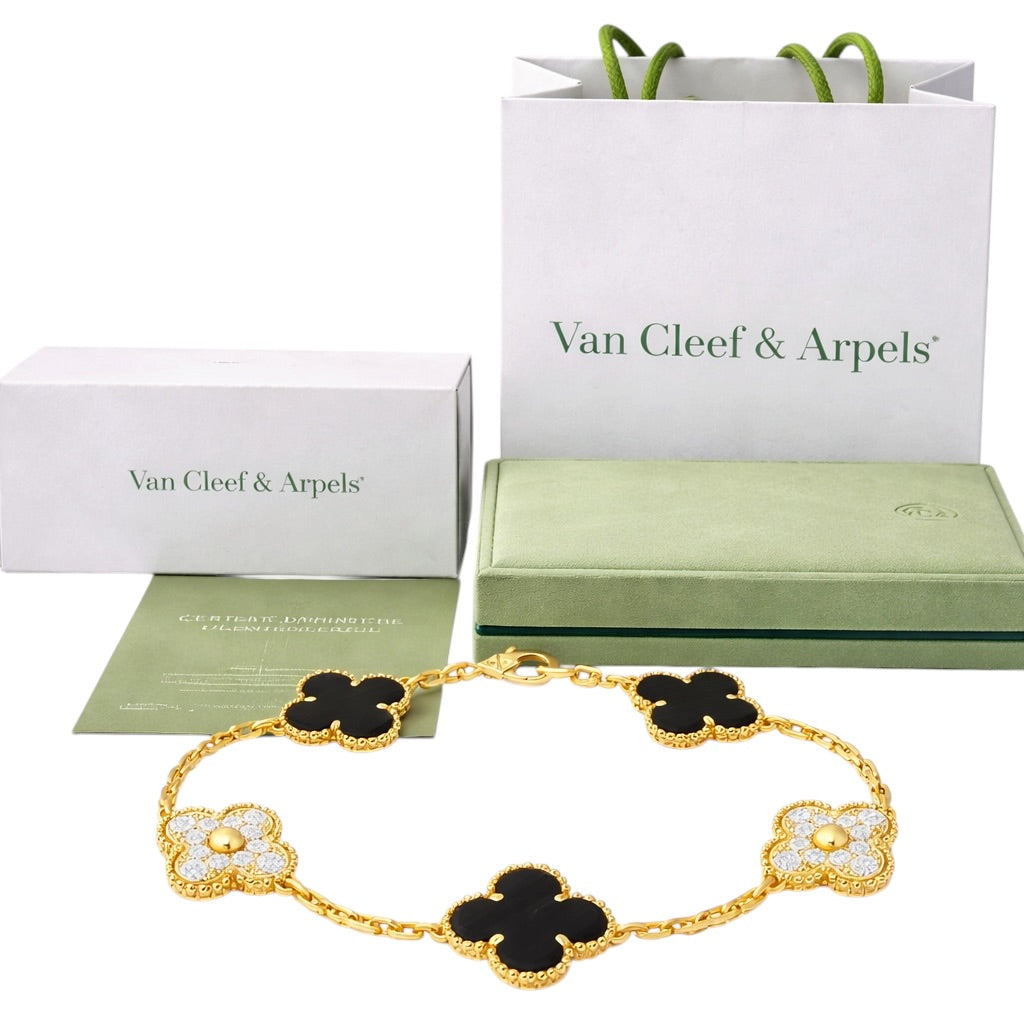 Pulsera VCA Alhambra 1:1 Gold Onyx - Diamonds
